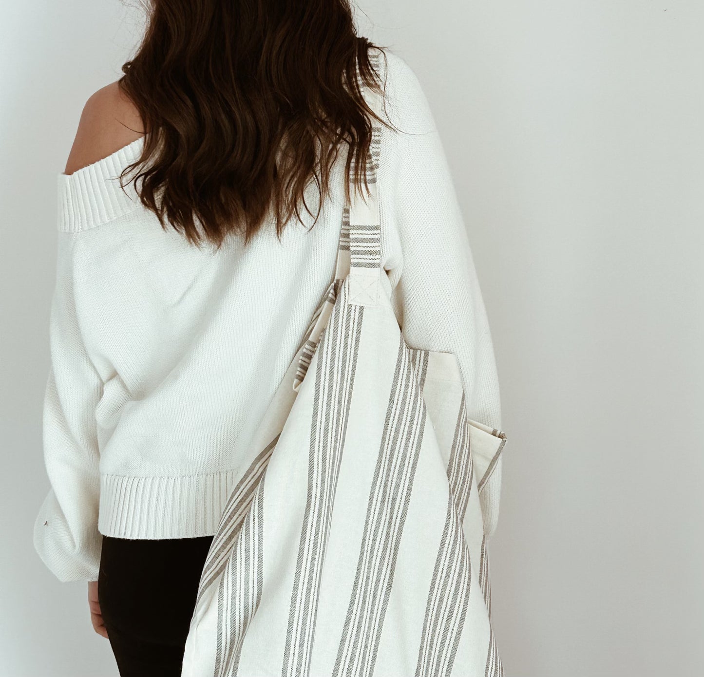 Oversized Grey Striped Tote